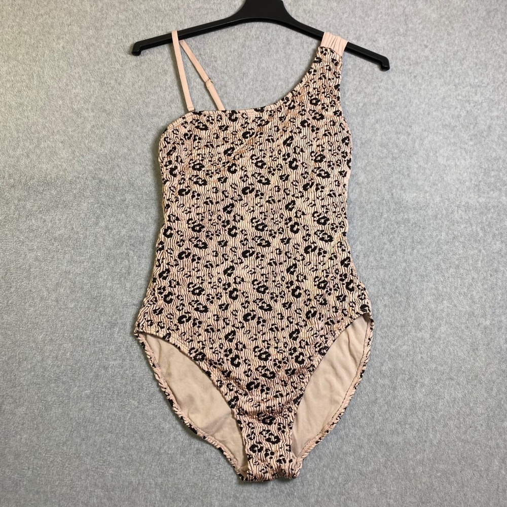 Time and Tru Swimsuitβ Women XL Brown Leopard One Shoulder Smocked One Piece EUC